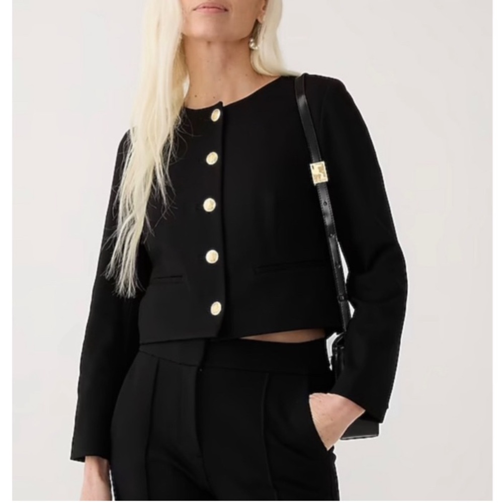 J.Crew Louisa Cropped Lady Jacket Italian Ponte Stretch Knit Blazer Coat Size 16